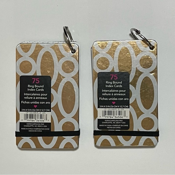 Studio C Gold Set of 2 Ring Bound Lined Index Cards, 3” x 5” - Picture 2 of 2